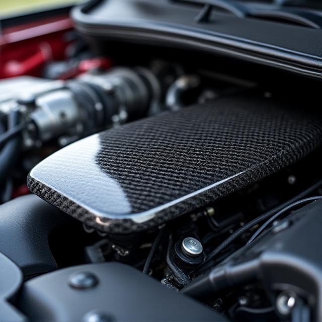 エンジンルーム内のカーボン製パーツ