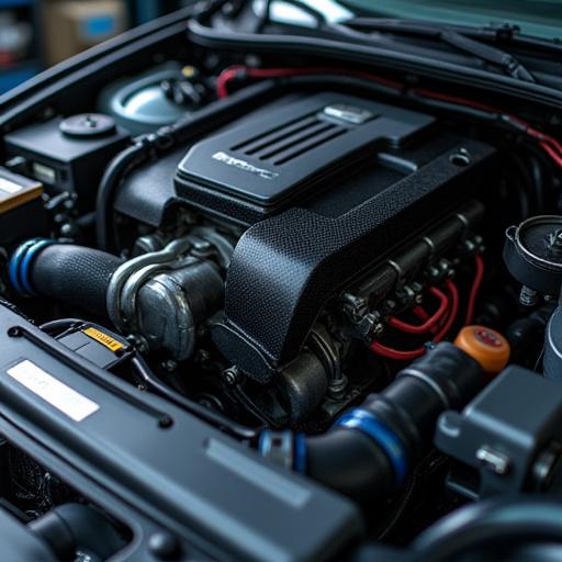 Close-up of a high-performance engine bay.